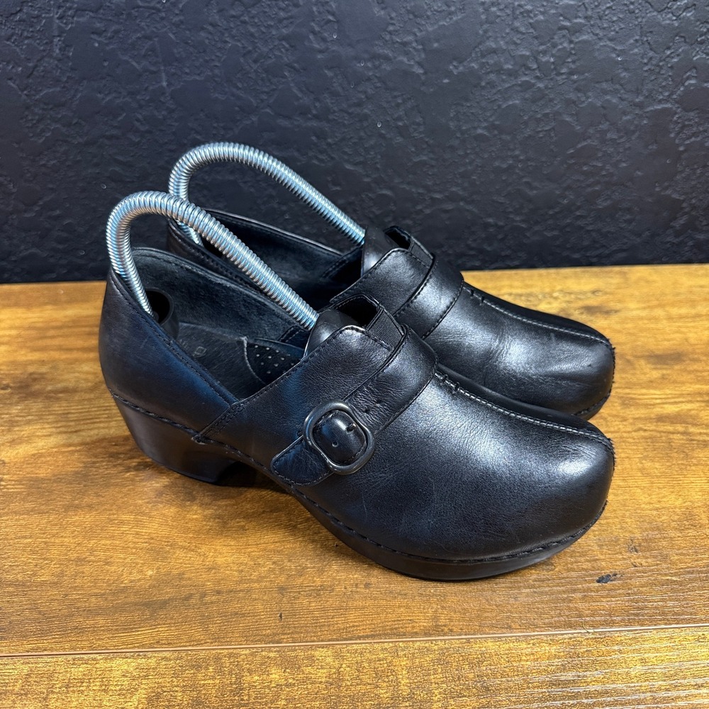 Dansko Tamara Black Leather Buckle Strap Clog Women Size 37 US 6.5-7